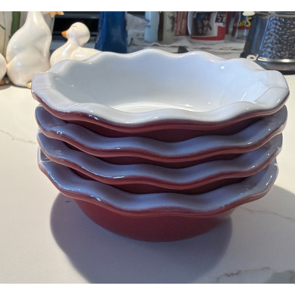 Emile Henry Williams Sonoma Mini Ruffled Pie Tart Dish Red Ceramic France 4 Excl